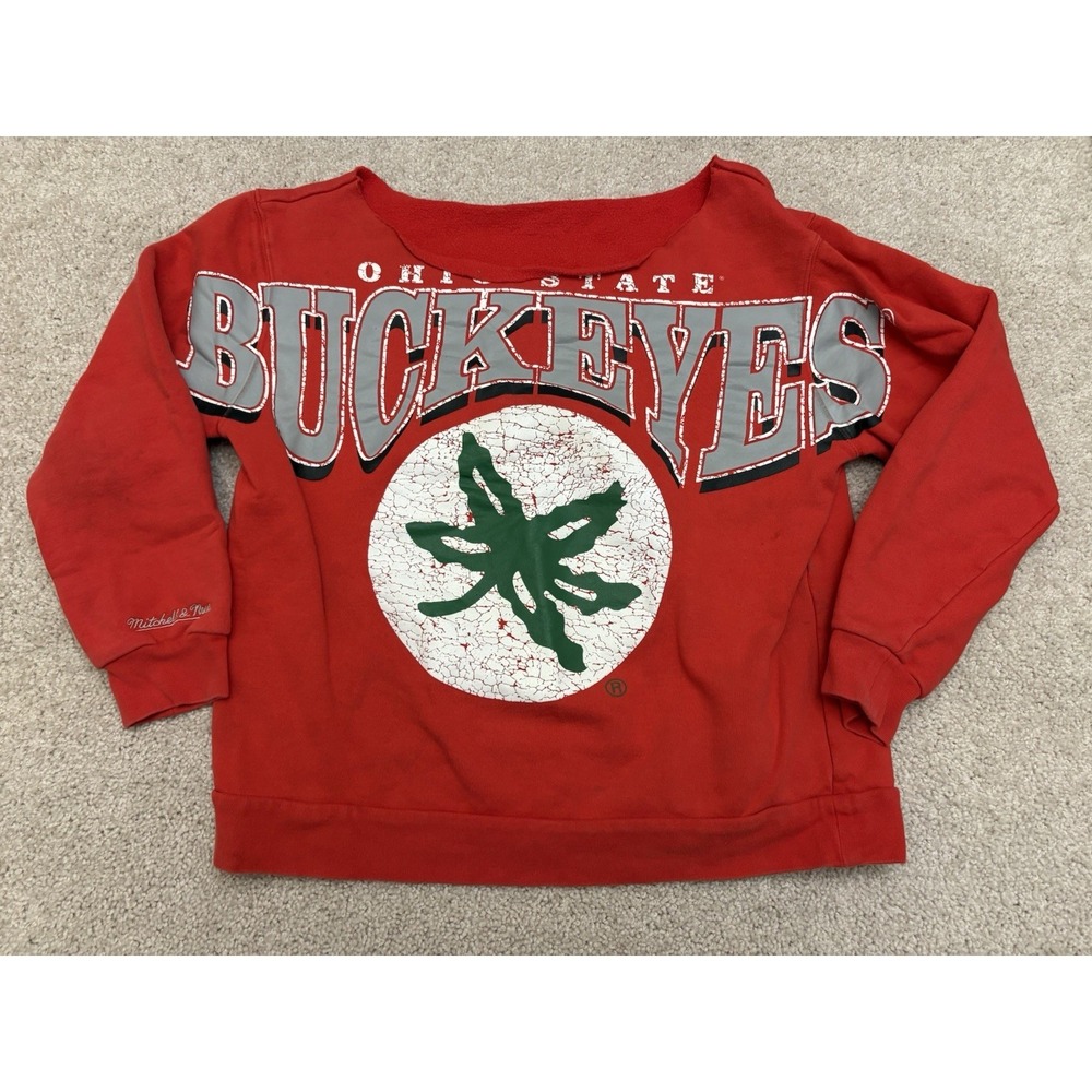 Women's Ohio State Buckeyes Spell Out Mitchell And Ness Sweater Red Size Medium